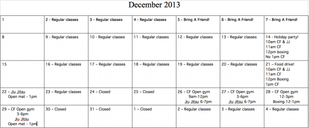 Holiday schedule '13